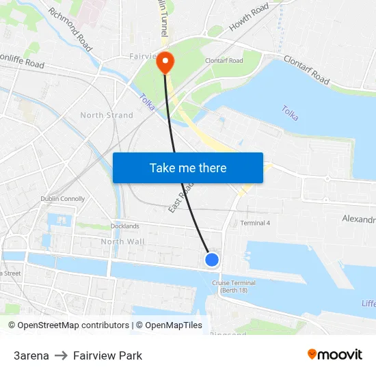3arena to Fairview Park map