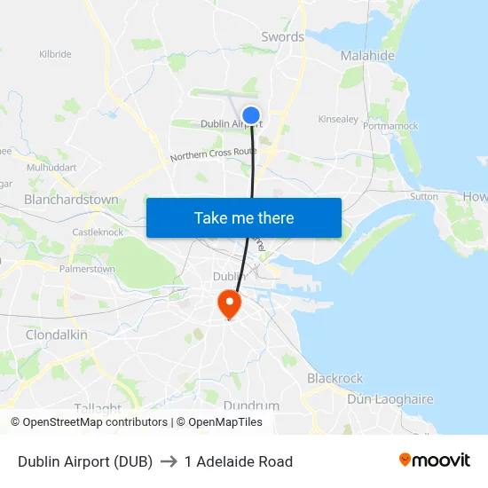 Dublin Airport (DUB) to 1 Adelaide Road map