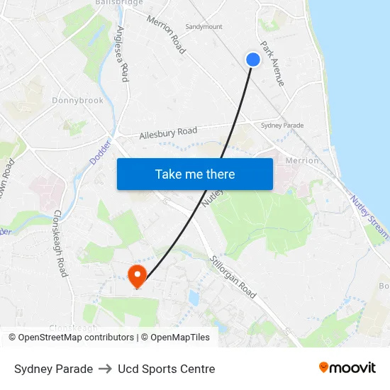 Sydney Parade to Ucd Sports Centre map