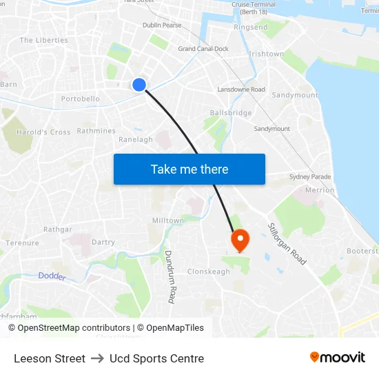 Leeson Street to Ucd Sports Centre map