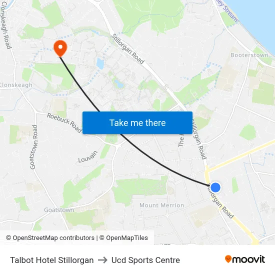 Talbot Hotel Stillorgan to Ucd Sports Centre map