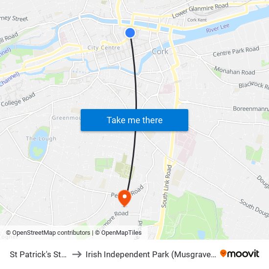 St Patrick's Street to Irish Independent Park (Musgrave Park) map