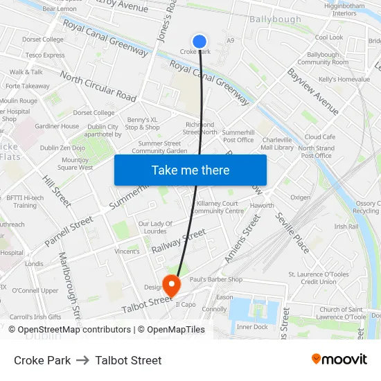 Croke Park to Talbot Street map