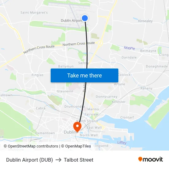 Dublin Airport (DUB) to Talbot Street map