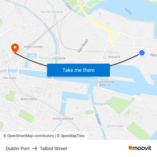 Dublin Port to Talbot Street map