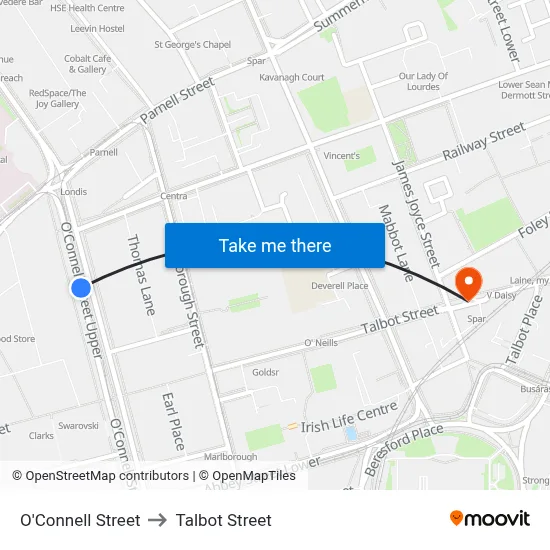 O'Connell Street to Talbot Street map