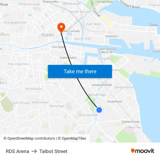RDS Arena to Talbot Street map