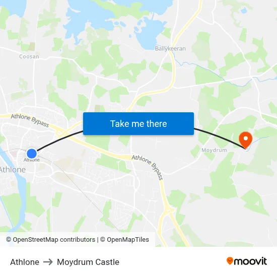 Athlone to Moydrum Castle map