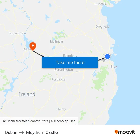 Dublin to Moydrum Castle map