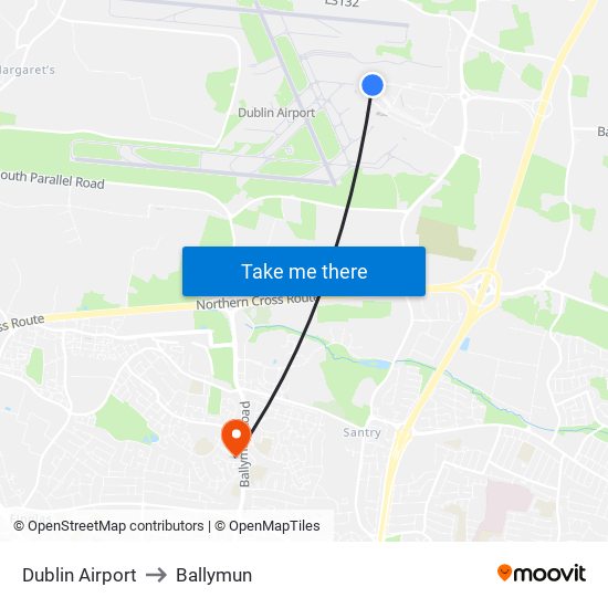 Dublin Airport to Ballymun map
