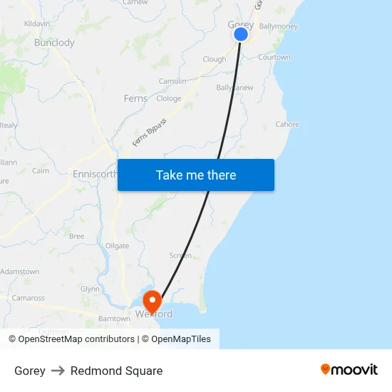 Gorey to Redmond Square map