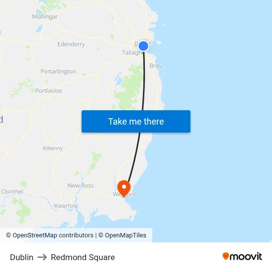 Dublin to Redmond Square map