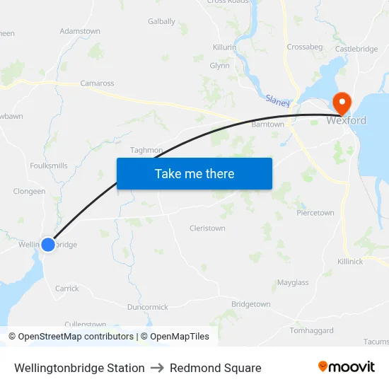 Wellingtonbridge Station to Redmond Square map