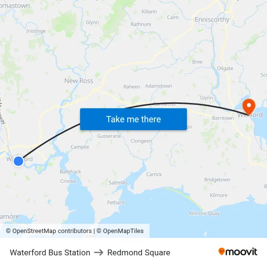 Waterford Bus Station to Redmond Square map