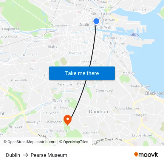 Dublin to Pearse Museum map
