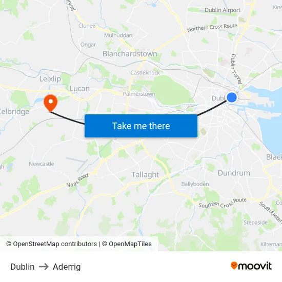 Dublin to Aderrig map