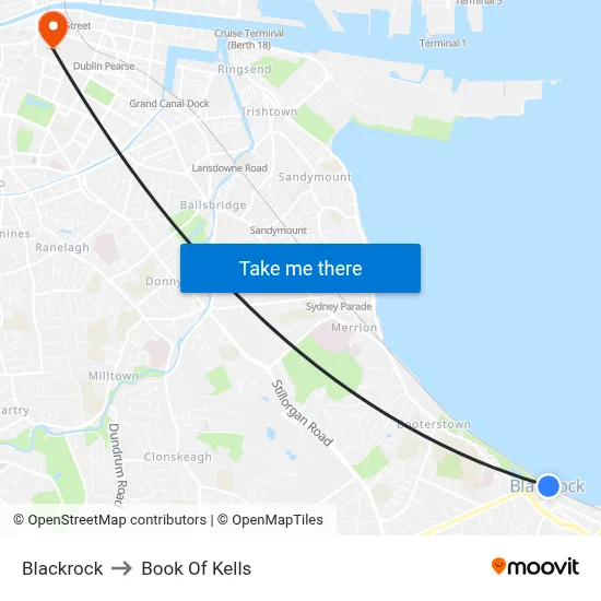 Blackrock to Book Of Kells map