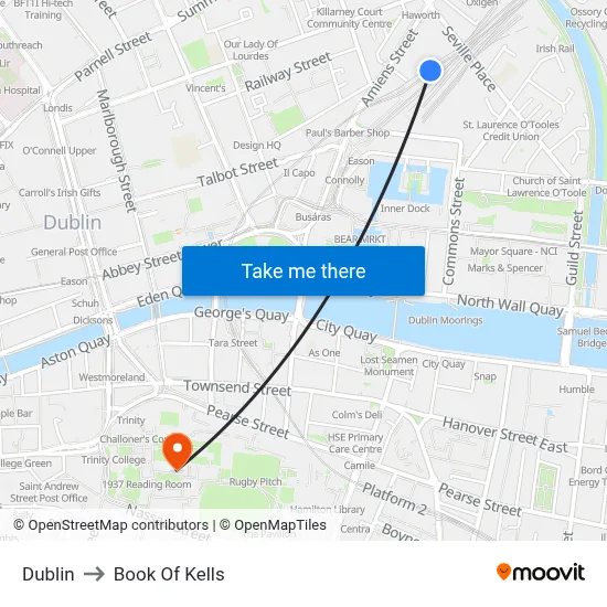Dublin to Book Of Kells map