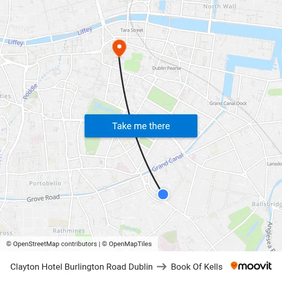 Clayton Hotel Burlington Road Dublin to Book Of Kells map