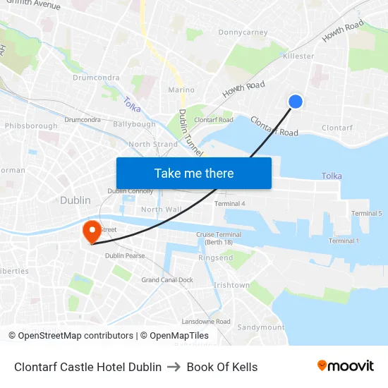 Clontarf Castle Hotel Dublin to Book Of Kells map