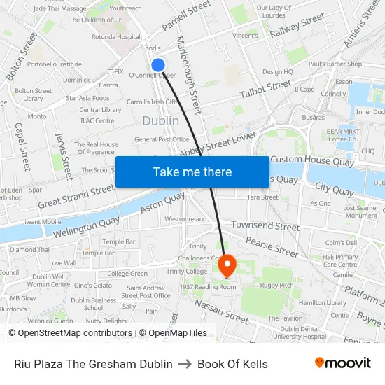 Riu Plaza The Gresham Dublin to Book Of Kells map