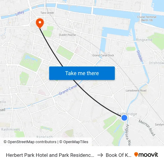 Herbert Park Hotel and Park Residence Dublin to Book Of Kells map