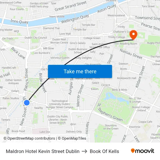 Maldron Hotel Kevin Street Dublin to Book Of Kells map
