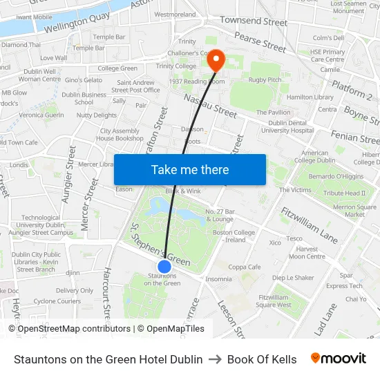 Stauntons on the Green Hotel Dublin to Book Of Kells map