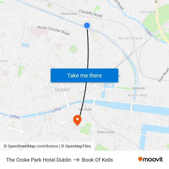 The Croke Park Hotel Dublin to Book Of Kells map