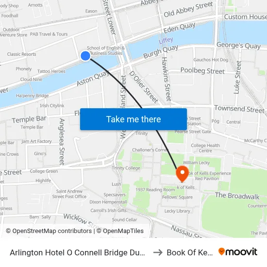 Arlington Hotel O Connell Bridge Dublin to Book Of Kells map