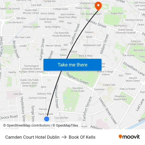 Camden Court Hotel Dublin to Book Of Kells map