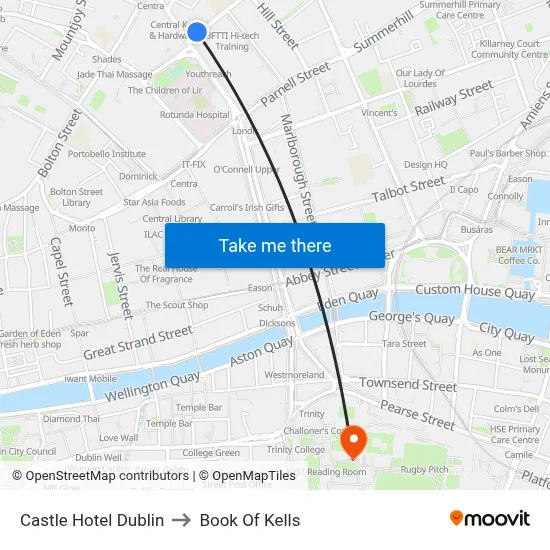 Castle Hotel Dublin to Book Of Kells map