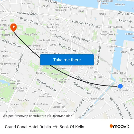 Grand Canal Hotel Dublin to Book Of Kells map