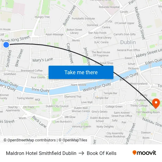 Maldron Hotel Smithfield Dublin to Book Of Kells map