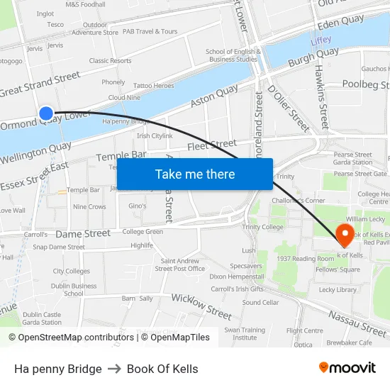 Ha penny Bridge to Book Of Kells map