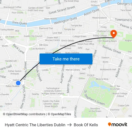 Hyatt Centric The Liberties Dublin to Book Of Kells map