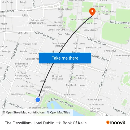 The Fitzwilliam Hotel Dublin to Book Of Kells map