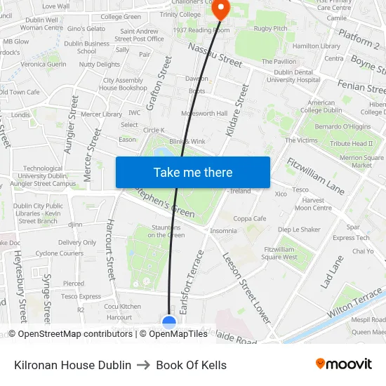Kilronan House Dublin to Book Of Kells map