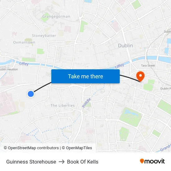 Guinness Storehouse to Book Of Kells map