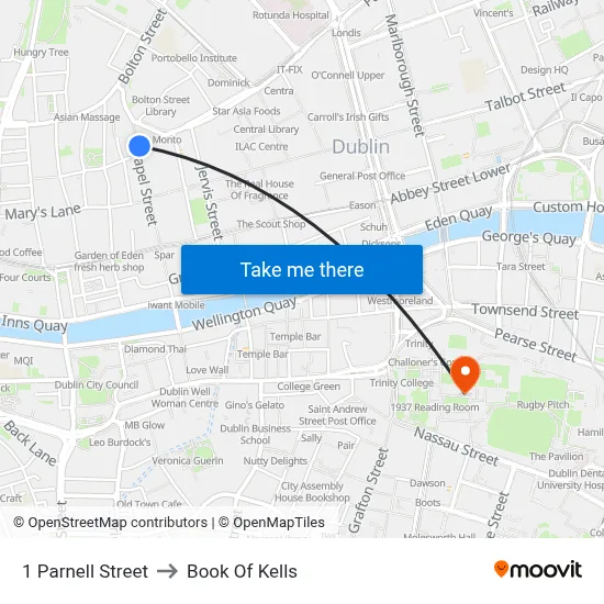 1 Parnell Street to Book Of Kells map