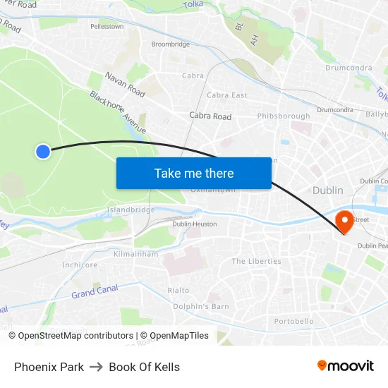 Phoenix Park to Book Of Kells map