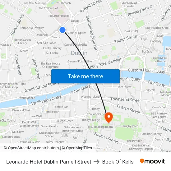 Leonardo Hotel Dublin Parnell Street to Book Of Kells map