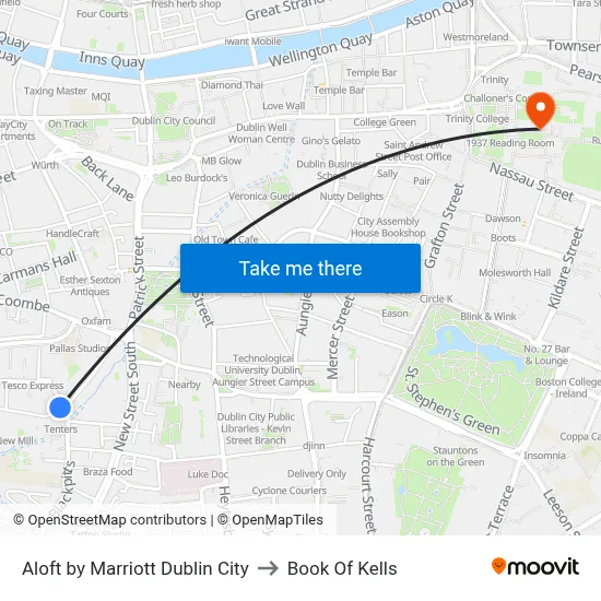 Aloft by Marriott Dublin City to Book Of Kells map