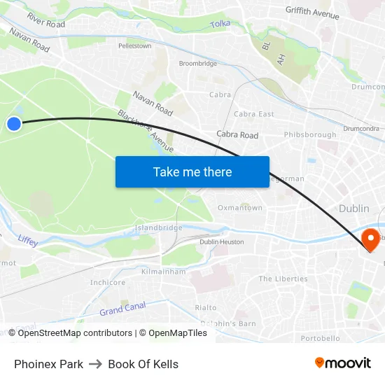 Phoinex Park to Book Of Kells map