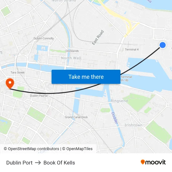 Dublin Port to Book Of Kells map