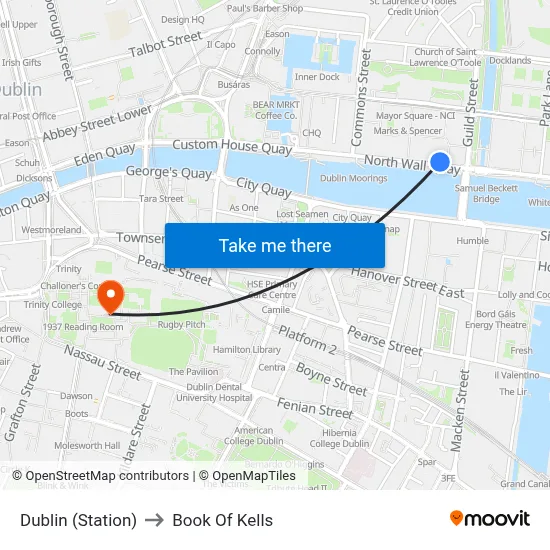 Dublin (Station) to Book Of Kells map