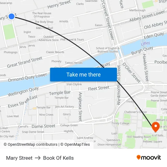 Mary Street to Book Of Kells map