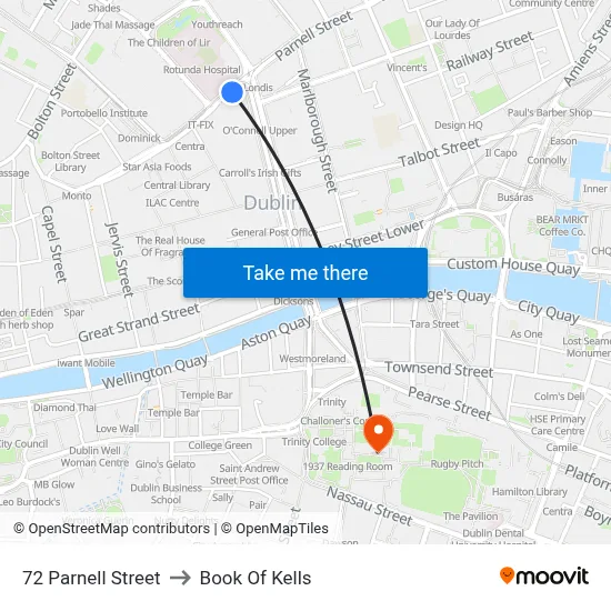 72 Parnell Street to Book Of Kells map