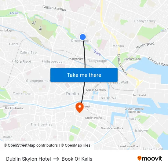 Dublin Skylon Hotel to Book Of Kells map