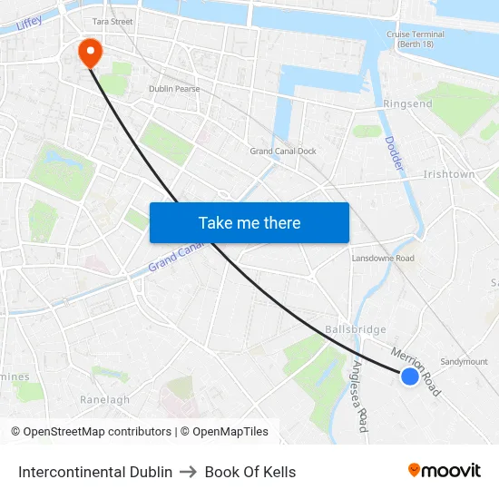 Intercontinental Dublin to Book Of Kells map